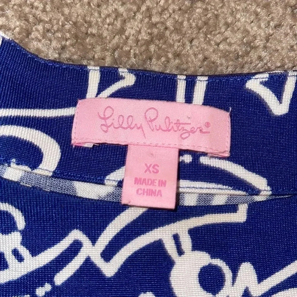 Lilly Pulitzer Nautical Anchor Blue Mini  Dress Drawstring Waist Size XS.  N - Picture 3 of 7